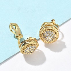 真鍮マイクロペーブクリアキュービックジルコニアクリップオンイヤリング  鉛フリー＆カドミウムフリー  長持ちメッキ  18KGP本金メッキ  フラットラウンド  11.5mm。&nbsp;EJEW-A132-02B-G