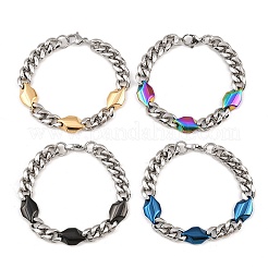 304ステンレススチール製ロンバスキューバンリンクチェーンブレスレット（男女兼用）  手動研磨  イオンプレーティング（ip）  ミックスカラー  8-1/8インチ（20.5cm）&nbsp;BJEW-G766-07A