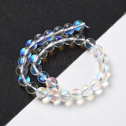 合成ムーンストーンビーズ連売り  ラウンド  クリアAB  6mm  穴：1mm  約31個/連  7.20インチ（18.3cm）&nbsp;G-P528-J01-13