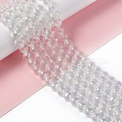 電気メッキガラスビーズ連売り  ABカラーメッキ  ファセット（96ファセット）  ラウンド  クリアAB  8mm  穴：1mm  約72個/連  21.8インチ&nbsp;EGLA-R040-8mm-15