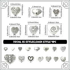 60Pcs 15 Styles Tibetan Style Alloy Beads&nbsp;FIND-YW0010-09