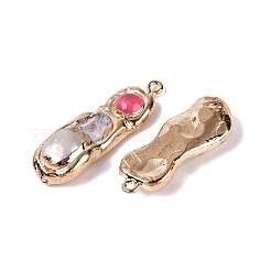 天然ケシパールと染色瑪瑙のペンダント  ピーナッツのチャーム  金色の鉄製ループと真鍮製の金具を使用  ゴールドカラー  ミックスカラー  32.5~43x12~15.5x6~10mm  穴：1.6~2mm&nbsp;PEAR-N030-01G