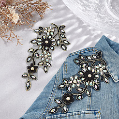 2Pcs 2 Styles Flower Polyester & Glass & Plastic Pearl Embroidery Sew on Ornament Accessories&nbsp;PATC-MA0001-46