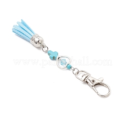 Faux Suede Tassel & Synthetic Turquoise Cross Pendant Decorations&nbsp;HJEW-JM03664