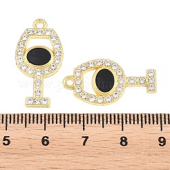 合金クリスタルラインストーンペンダント  黒のエナメル  ワイングラスチャーム  ラックめっき  ゴールドカラー  25x13x2mm  穴：2mm&nbsp;FIND-C095-05G