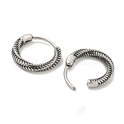 316サージカルステンレスフープピアス  ツイスト  アンティークシルバー  14x2.5mm&nbsp;LS-EJEW-D096-09O-AS