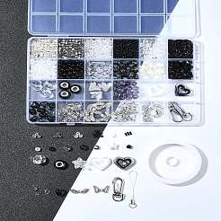 合金、ガラス、アクリルの携帯ストラップ作りキット  ブラック  4~36x4~13.5mm  穴：1~9mm&nbsp;DIY-FS0006-65