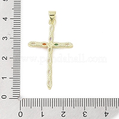 18k ゴールドメッキ真鍮製ガラスペンダント  クロス  カラフル  35.5x21.5x3mm  穴：3.5x4mm&nbsp;KK-A209-05A-G