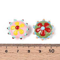 手作りランプワークビーズ  花付き凸凹したフラットラウンド  ミックスカラー  18.5~20x10~11mm  穴：1mm&nbsp;LAMP-T023-25M