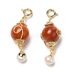 Wire Wrapped Natural Jade Round Pendant Decorations&nbsp;AJEW-P108-06G