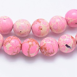 合成インペリアルジャスパービーズ連売り  ラウンド  ピンク  4mm  穴：1mm  約81~82個/連  14.5インチ（37cm）&nbsp;G-F531-4mm-H01