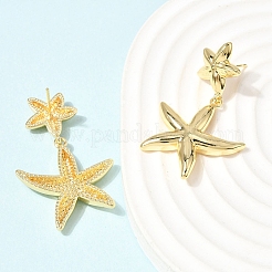 真鍮製ダングルピアス  カドミウムフリー＆鉛フリー  18KGP本金メッキ  ラックめっき  長持ちメッキ  海洋のテーマ  ヒトデ  45x27mm&nbsp;EJEW-D352-06G-04