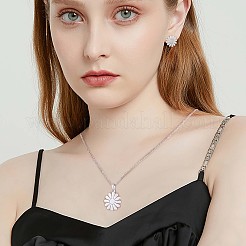316サージカルステンレススチールデイジースタッドピアスとペンダントネックレス  女性のためのジュエリーセット  ステンレス鋼色  440~450mm  9.5mm  ピン：0.8mm&nbsp;JX376A