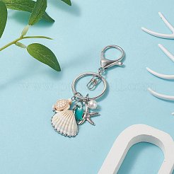 シェルヒトデペンダントキーホルダー  合金スプリットキーリングと魚真鍮エナメルペンダント付き  カメ  プラチナ  10.1cm&nbsp;KEYC-TA00008