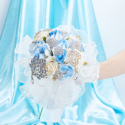 15スタイルのクリスタルラインストーンフラワー&菱形&オーバルバッジ15個。  結婚披露宴のための絶妙な合金ラペルピン  混合図形  28.5~36.5x29.5~35x8~10mm  1個/スタイル&nbsp;JEWB-GA0001-41