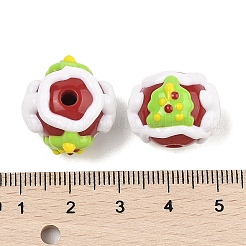 クリスマステーマの手描きアクリルとエナメルビーズ  ラウンド  クリスマスツリー  17~22.5x17~22x15mm  穴：3.5mm&nbsp;MACR-C006-01J