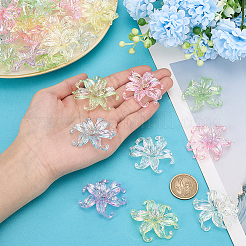 60色の樹脂ビーズキャップ6個  アイリスの花  ミックスカラー  45x40.5x8.5mm  穴：3mm  10個/カラー&nbsp;RESI-PH0002-70
