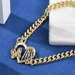 真鍮製マイクロパヴェキュービックジルコニアコネクターブレスレット  女性用キューバチェーンジュエリー  蝶  18KGP本金メッキ  7-3/8インチ（18.7cm）  ペンダント：30x20x4mm&nbsp;BJEW-M050-04G-04