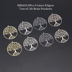 8個 4色 フィリグリー生命の樹真鍮ペンダント  ミックスカラー  39x36x0.6mm  穴：2mm  2個/スタイル&nbsp;KK-NB0002-56