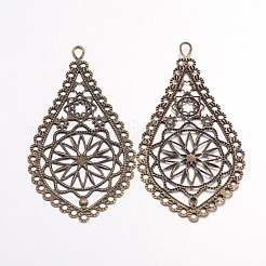 アイアン製ビッグサイズペンダントトップ  フィリグリー  ティアドロップ  アンティークブロンズ  66x35x1mm  穴：3mm&nbsp;IFIN-R0168-AB