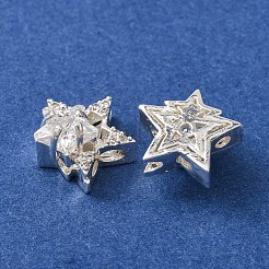 真鍮マイクロペーブクリアキュービックジルコニアビーズ  中空スター  銀  11x12x7mm  穴：1.5mm&nbsp;CU-CBAEC99-30S