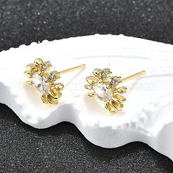 Brass Micro Pave Clear Cubic Zirconia Stud Earrings&nbsp;EJEW-H157-03G-02