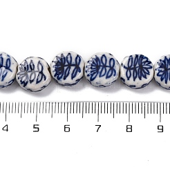 手作りの青と白の磁器ビーズ連売り  混合模様  ラウンド  プルシアンブルー  11~13x5~6mm  穴：1.6mm  約30~32個/連  14.25''（36.2センチメートル）&nbsp;PORC-I027-15A