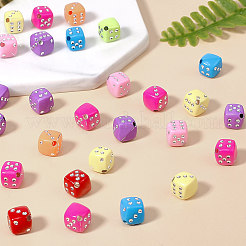 メッキアクリルビーズ  ライン入り  サイコロ  ミックスカラー  8x8x8mm  穴：1mm&nbsp;X-PACR-T006-09