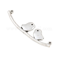 チベットスタイルの合金コネクタチャーム  2つの鳥のリンク  アンティークシルバー  11x43x2mm  穴：0.9~1mm&nbsp;AL-CBA1187-04AS