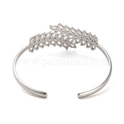 Non-Tarnish Hollow Out 304 Stainless Steel Leaf Cuff Bangles&nbsp;LS-BJEW-G694-07P