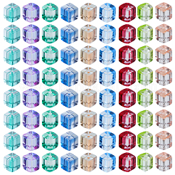 270色ベーキングペイント透明ガラスビーズ9個  キューブ  ミックスカラー  6.5~7x6~6.5x6~6.5mm  穴：1.5mm  30個/カラー&nbsp;DGLA-SC0001-03