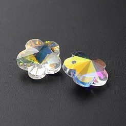 カット加工ガラスペンダント  ABカラー  クリアAB  花のチャーム  13x14x8mm  穴：1.2mm&nbsp;GLAA-WH0035-22G