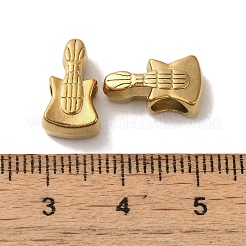 イオンプレーティング（IP）304ステンレススチールヨーロピアンビーズ  大穴ビーズ  ギター  ゴールドカラー  14x8x5.5mm  穴：4.5x4mm&nbsp;STAS-K285-18G