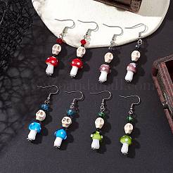4 Pairs Dyed Synthetic Turquoise and Handmade Lampwork Beads Earrings&nbsp;EJEW-TA00417