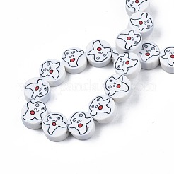 手作り樹脂粘土ビーズ連売り  ハロウィンスタイル  ゴーストとフラットラウンド  ホワイト  8~10x4mm  穴：1mm  約40個/連  14.76インチ（36cm）&nbsp;CLAY-S096-039