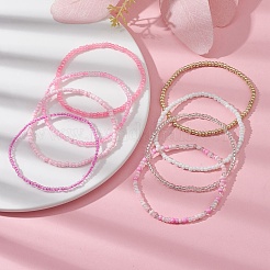 8 個 8 色ガラス シード ビーズ ストレッチ ブレスレット セット女性  ピンク  内径：2-1/8インチ（5.5cm）&nbsp;BJEW-JB09661-01