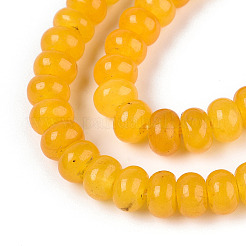 染め加工天然石ホワイトジェイドビーズ連売り  ロンデル  ゴールド  6~6.5x4~4.5mm  穴：1mm  約86~90個/連  14.57~15.16''（37~38.5センチメートル）&nbsp;X-G-T139-59A-07