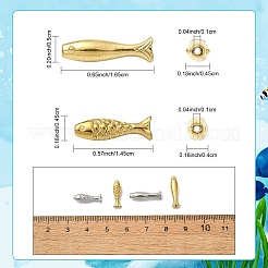 20個 4スタイル 304ステンレススチールビーズ  イオンプレーティング（ip）  魚  ゴールデン·ステンレス鋼色  14.5~16.5x4.5~5x4~4.5mm  穴：1mm  5個/スタイル&nbsp;STAS-YW0003-34