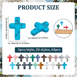 60Pcs 20 Styles Ntural & Synthetic Gemstone Cross Display Decorations&nbsp;G-PH0003-27