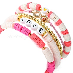 5 個 5 スタイルポリマークレイ Heishi & Word Love ビーズストレッチブレスレットセット  真鍮製インフィニティリンク調節可能なブレスレット  ミックスカラー  内径：2-1/8~3-1/4インチ（5.5~8.2cm）  1個/スタイル&nbsp;BJEW-TA00297