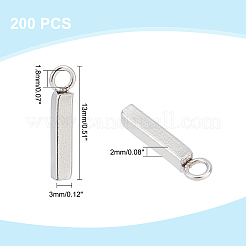 304ステンレススチールペンダント200個  直方体の  ステンレス鋼色  13x3x2mm  穴：1.8mm&nbsp;STAS-DC0011-15