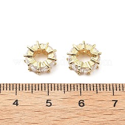 真鍮マイクロペーブクリアキュービックジルコニアヨーロッパビーズ  ロンデルホイールの大きな穴のビーズ  ラックめっき  鉛フリー＆カドミウムフリー  長持ちメッキ  18KGP本金メッキ  10.5x4mm  穴：4.5mm&nbsp;KK-L237-015G