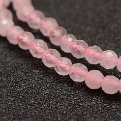 天然石ローズクォーツビーズ連売り  多面カット  ラウンド  3mm  穴：0.5~0.6mm  約120個/連  15.3~15.7インチ（39~40cm）&nbsp;X-G-F460-35