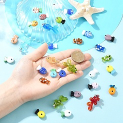 10個の手作りランプワークビーズ  魚  金砂と通常  ツートン  ミックスカラー  19.5~20.5x11.5~13x7.5~9mm  穴：0.9~1.2mm&nbsp;LAMP-YW0001-99