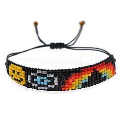笑顔と虹の模様のミユキシードビーズブレスレット（女性用）  調整可能ナイロンコードビーズ編みブレスレット  カラフル  11インチ（28cm）&nbsp;BJEW-C011-46