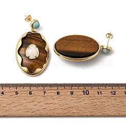 Brass & Natural Tiger Eye Dangle Stud Earrings&nbsp;G-B186-04G