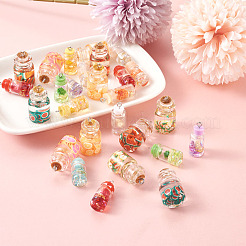 ガラスボトルペンダント  レジン＆ポリマークレイ＆アイアンファインディング＆レジンラインストーン＆ストッパー付き  プラチナ  28~29x15mm  穴：2mm  56個/箱&nbsp;DIY-TA0008-83