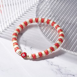 Synthetic Hematite & Polymer Clay Heishi Beads Stretch Bracelet&nbsp;BJEW-JB07226-05
