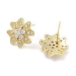 女性用真鍮マイクロパヴェクリアキュービックジルコニアスタッドピアス  花  18KGP本金メッキ  14.5x14.5mm&nbsp;EJEW-S217-E01
