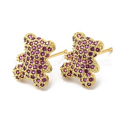 Cubic Zirconia Bear Stud Earrings&nbsp;EJEW-R150-17G